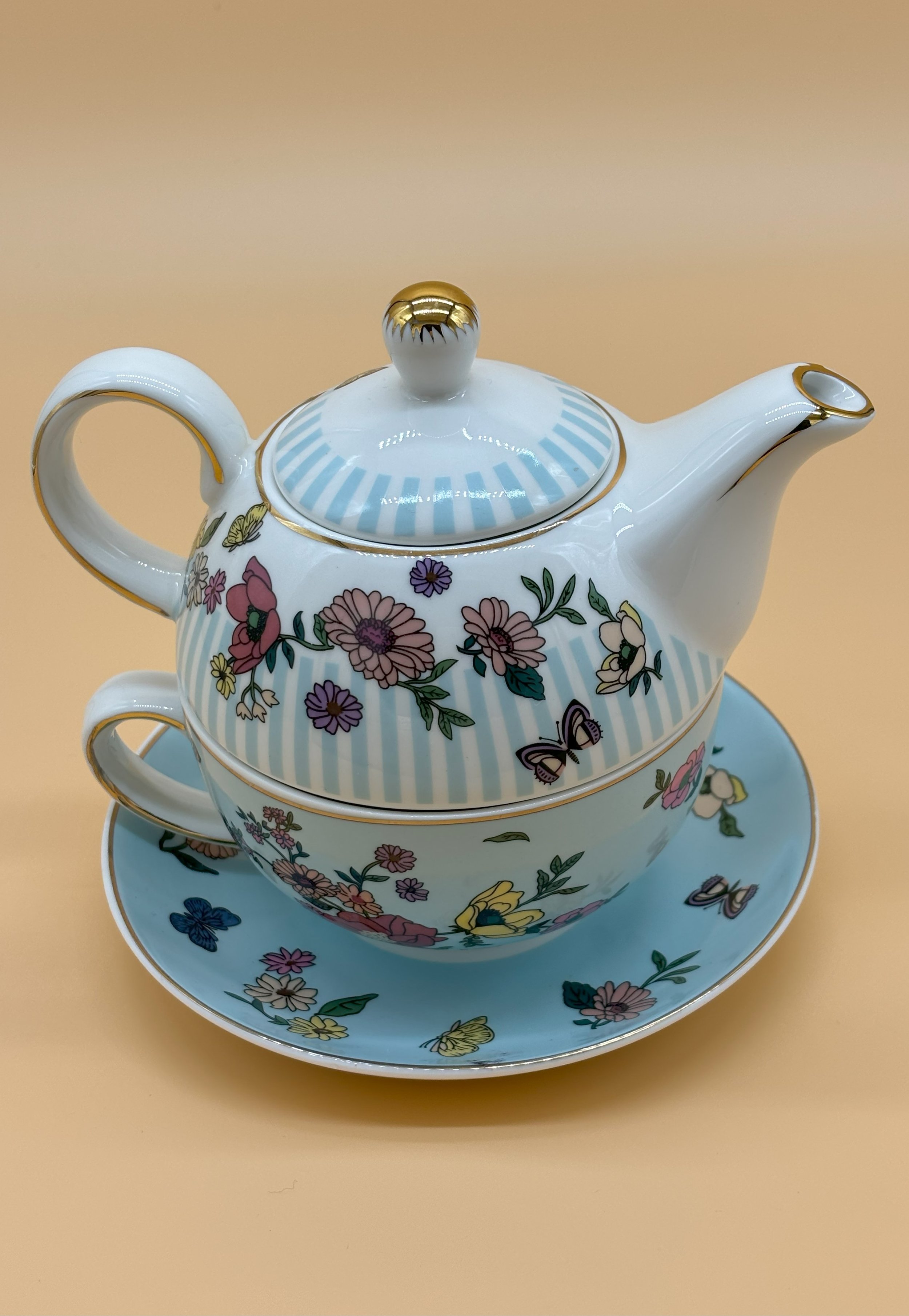 Teal Stripe Tea Set for One — Teakitsy